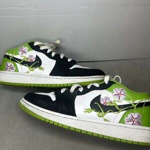 Nike Air Jordan 1 Low Custom Cherry Blossom Frog Green Black Sneakers size 6.5Y
